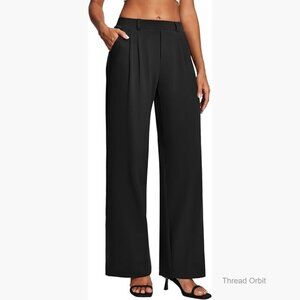 High Waist Wide Leg Stretch Work Pants Pull On Business Casual Slacks